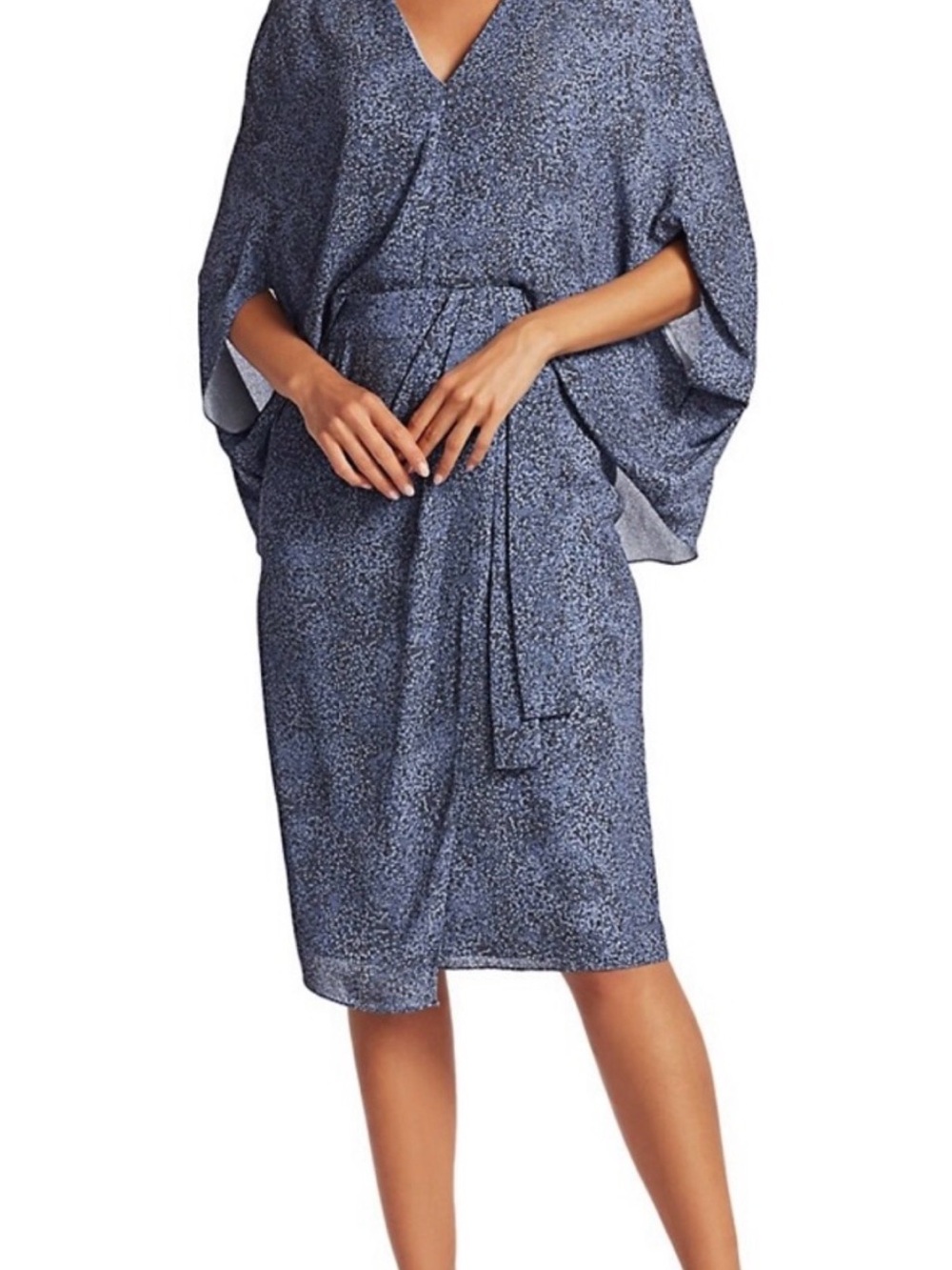 HALSTON - Draped Sleeve Dress in Slate Blue Galaxy SZ 8 - NWT